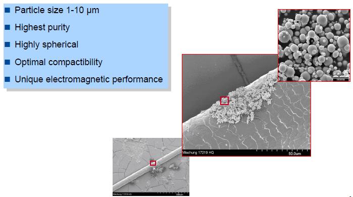 圖:顯微鏡下的圖片——頭發(fā)上的羰基鐵粉