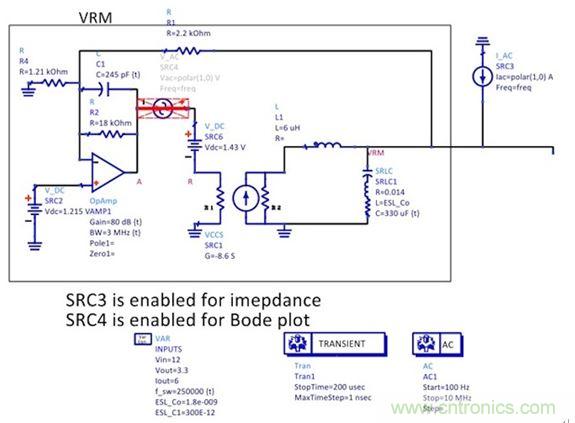 圖5：簡化后的狀態(tài)空間平均模型顯示了誤差放大器電路、功率級跨導(dǎo)和輸出電容。
