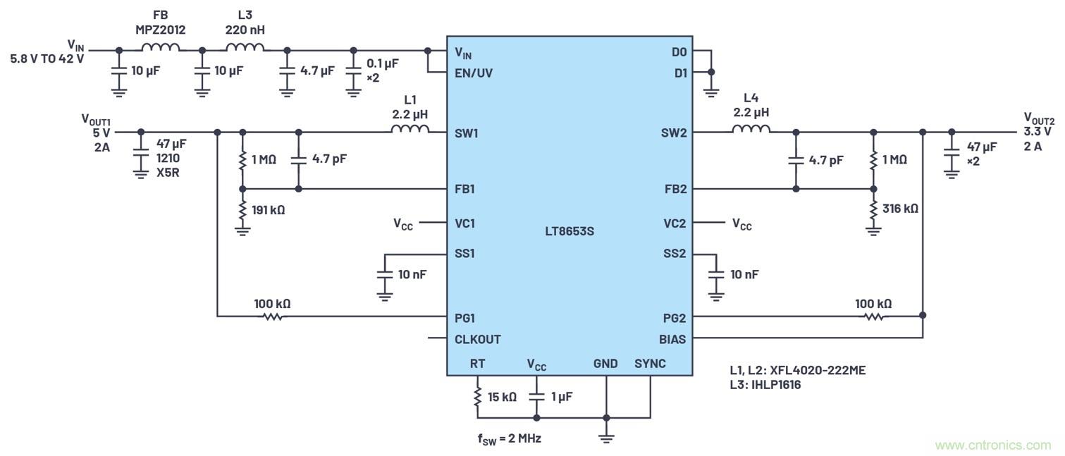 具有6.2 &micro;A靜態(tài)電流的雙通道、42 V、2 A、單片、同步降壓型Silent Switcher 2穩(wěn)壓器