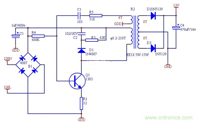 六款簡單的開關(guān)電源電路設(shè)計，內(nèi)附原理圖詳解