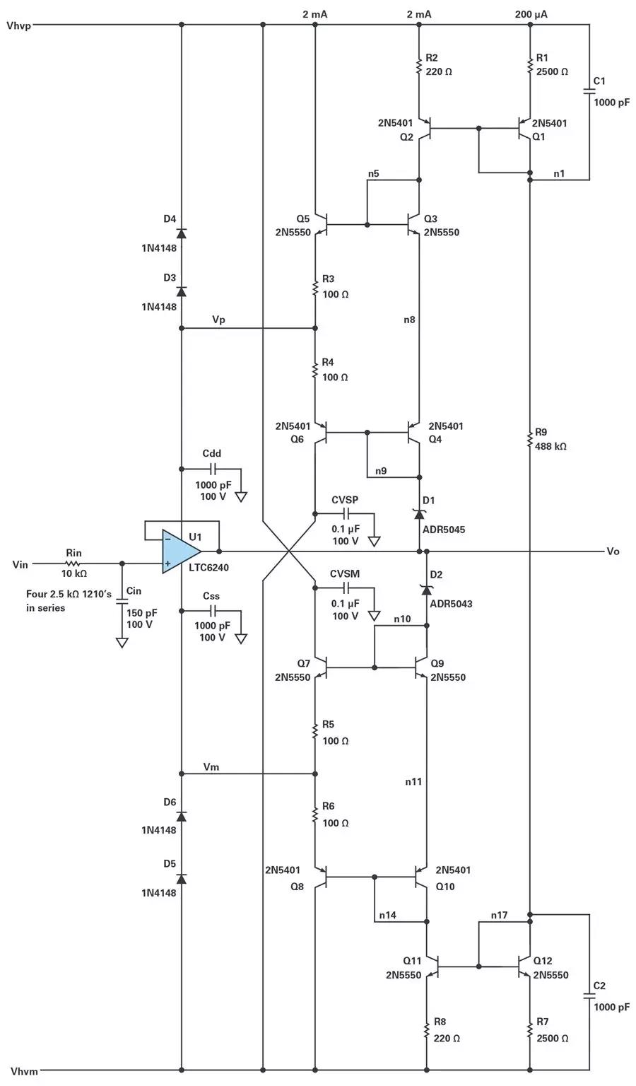能否讓低壓放大器自舉來獲得高壓緩沖器？